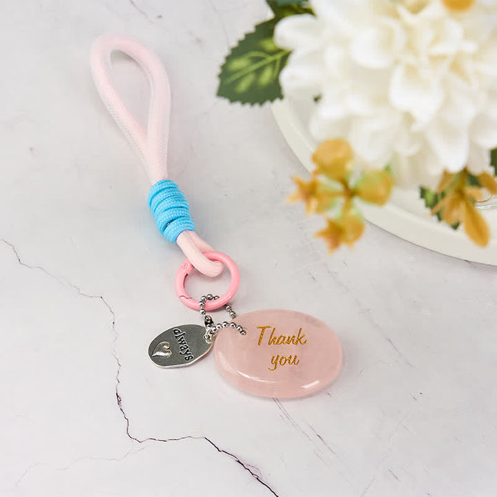 Buddha Stones Thank You Gifts Natural Rose Quartz Crystal Healing Key Chain Hanging Decoration - image 1
