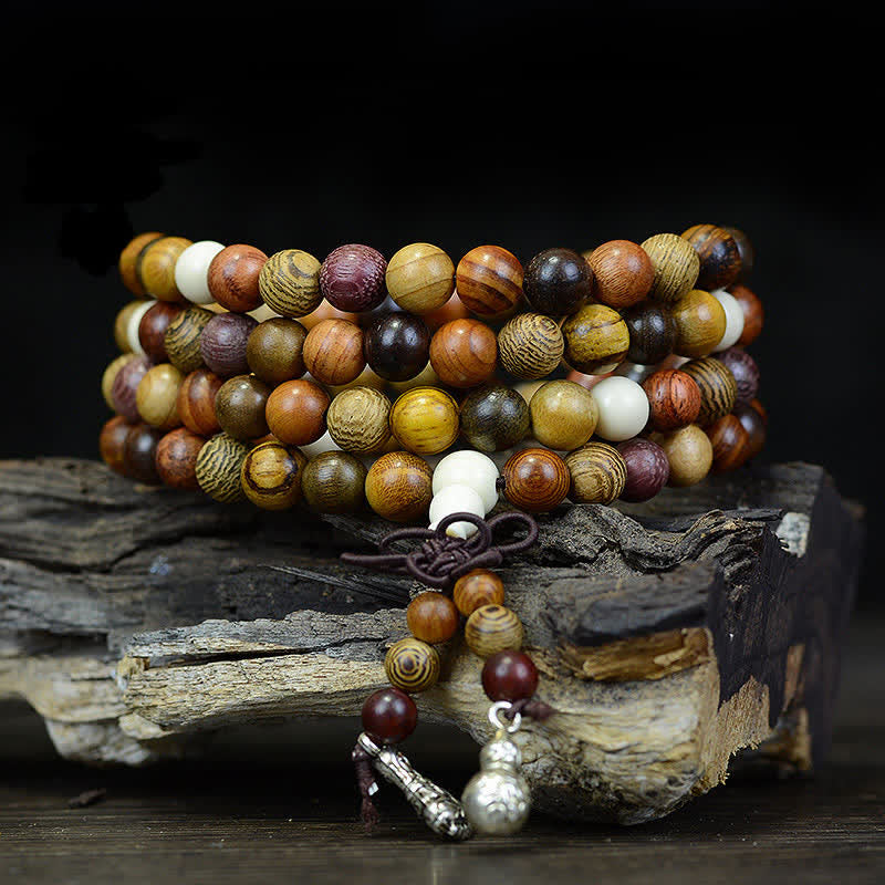 Buddha Stones 108 Beads Multi-Tone Natural Wood Calm Energy Mala - 8mm*108 - image 0