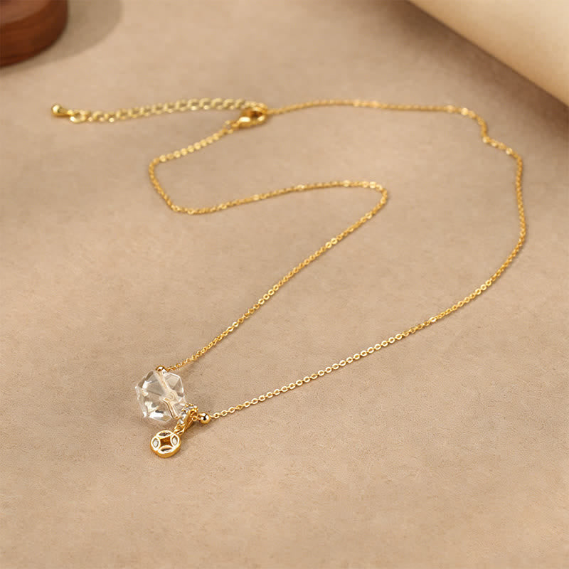 Buddha Stones Natural Clear Quartz Copper Coin Healing Necklace - image 2