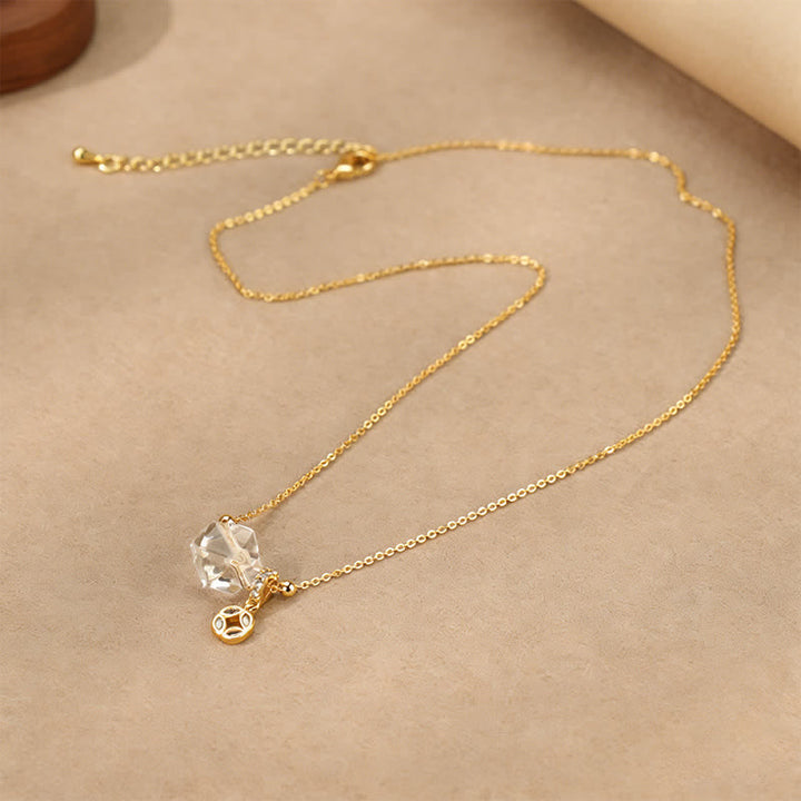 Buddha Stones Natural Clear Quartz Copper Coin Healing Necklace - image 2