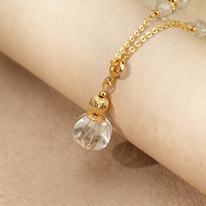 Buddha Stones Natural Clear Quartz Copper Coin Healing Necklace - image 4