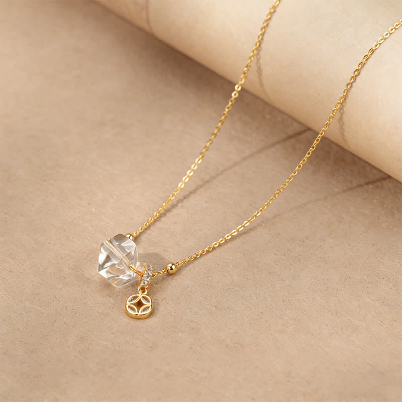 Buddha Stones Natural Clear Quartz Copper Coin Healing Necklace - Irregular Clear Quartz - image 0