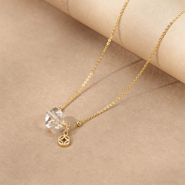 Buddha Stones Natural Clear Quartz Copper Coin Healing Necklace - Irregular Clear Quartz - image 0