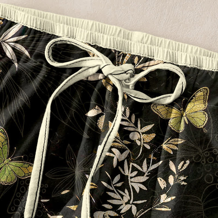 Buddha Stones Pure Cotton Butterfly leaves Flowers Pattern Drawstring Colorful Women's Pants With Pockets - image 2