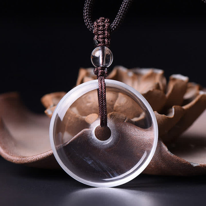 Buddha Stones Natural Clear Quartz Peace Buckle Protection Rope Necklace - image 2