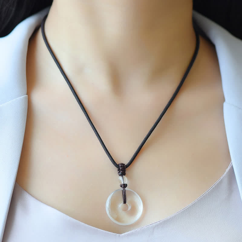 Buddha Stones Natural Clear Quartz Peace Buckle Protection Rope Necklace - image 4