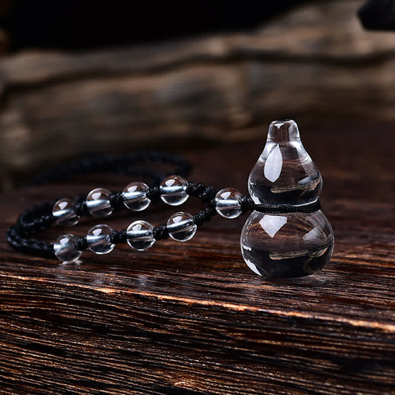 Buddha Stones Natural Clear Quartz Gourd Protection Beads Rope Necklace - image 3