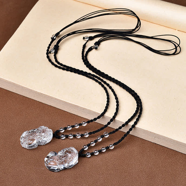 Buddha Stones Natural Clear Quartz Pixiu Clarity Beads Rope Necklace - image 9
