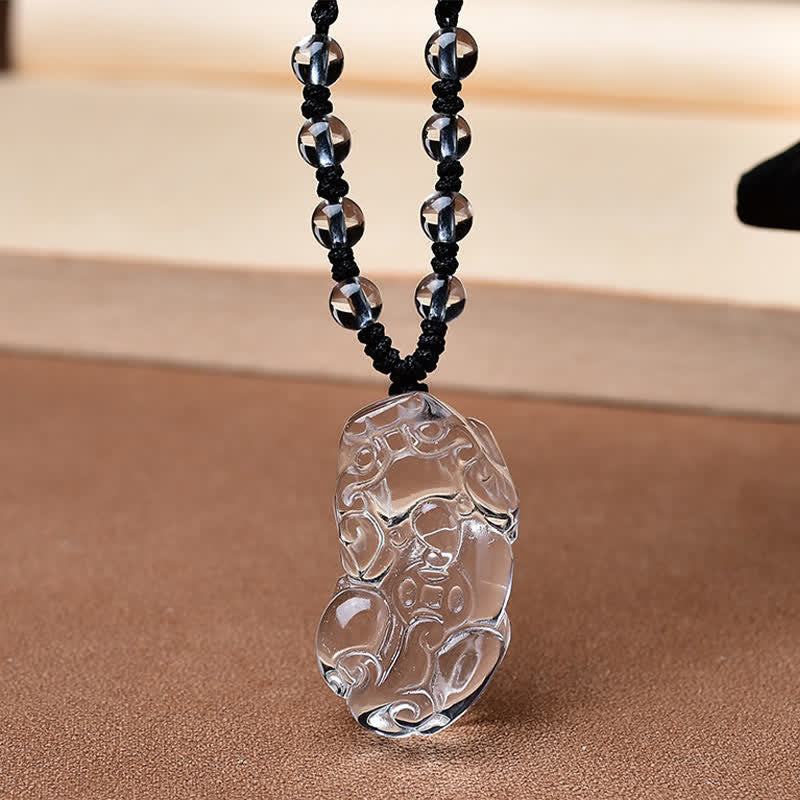 Buddha Stones Natural Clear Quartz Pixiu Clarity Beads Rope Necklace - image 2