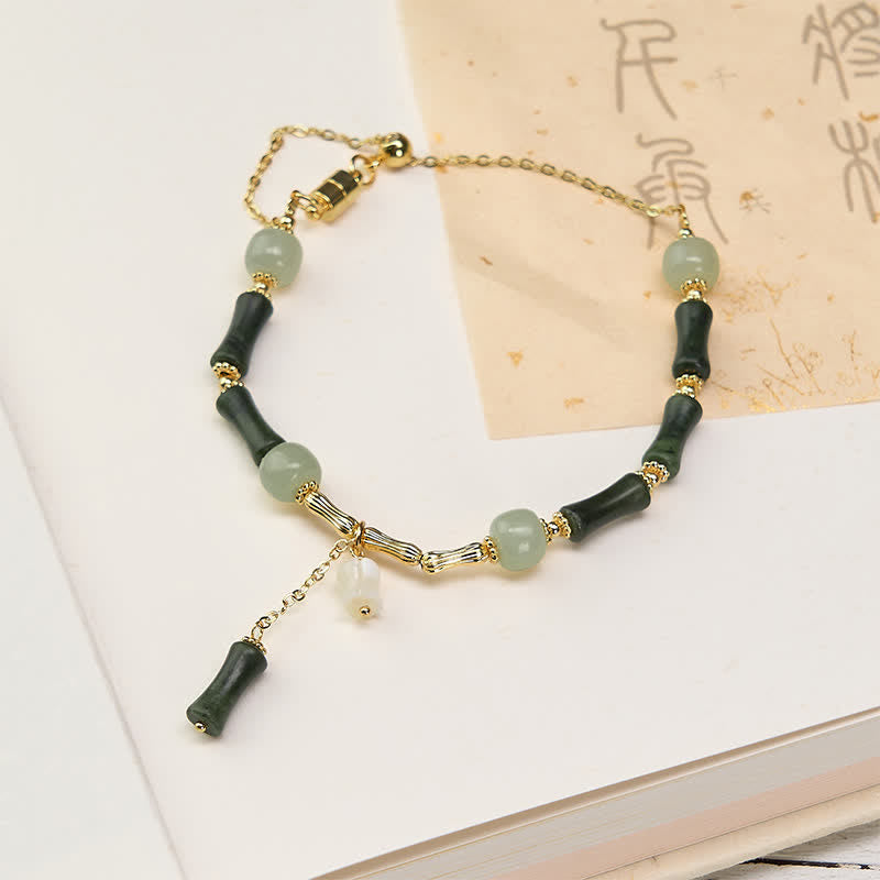 Buddha Stones Hetian Jade Peridot Bamboo Lily Of The Valley Wealth Faithfulness Adjustable Bracelet - Peridot(Wrist Circumference 15-18cm) - image 0