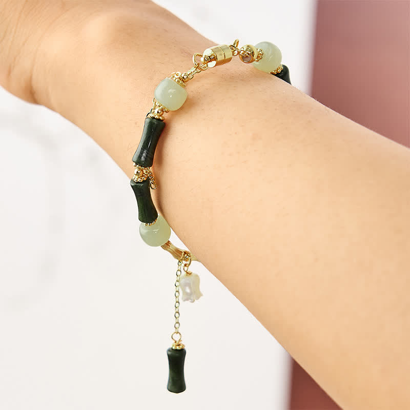 Buddha Stones Hetian Jade Peridot Bamboo Lily Of The Valley Wealth Faithfulness Adjustable Bracelet - image 1