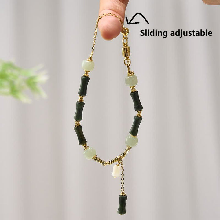 Buddha Stones Hetian Jade Peridot Bamboo Lily Of The Valley Wealth Faithfulness Adjustable Bracelet - image 3