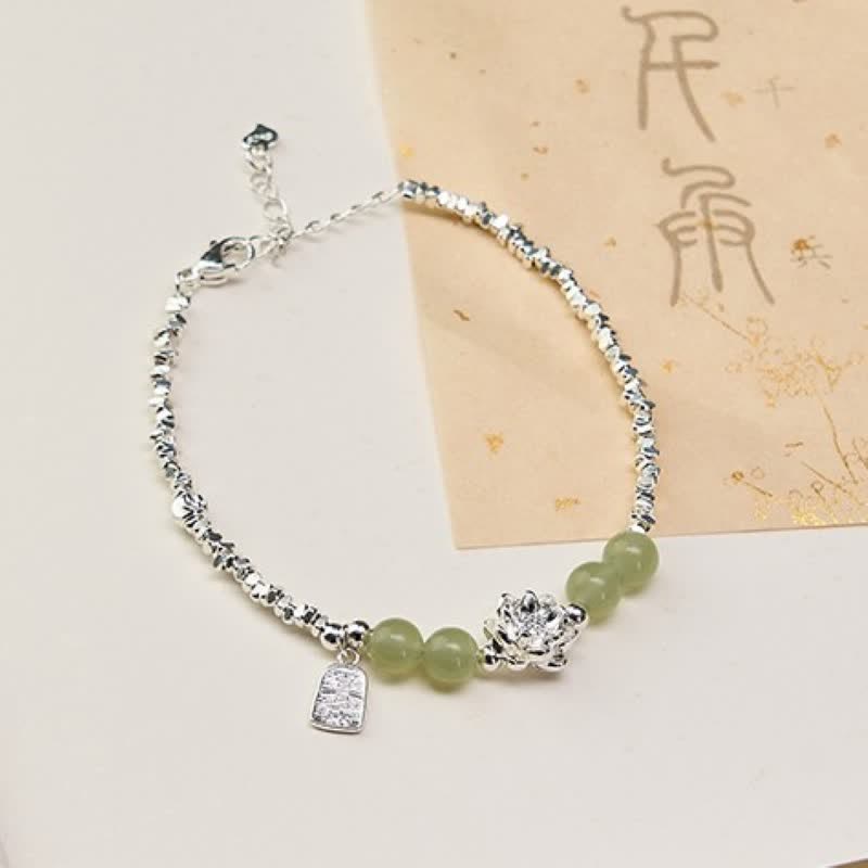 Buddha Stones Joy Happiness Charm Lotus Jade Bead Copper Abundance Bracelet - Lotus(Wrist Circumference 15-18cm) - image 0