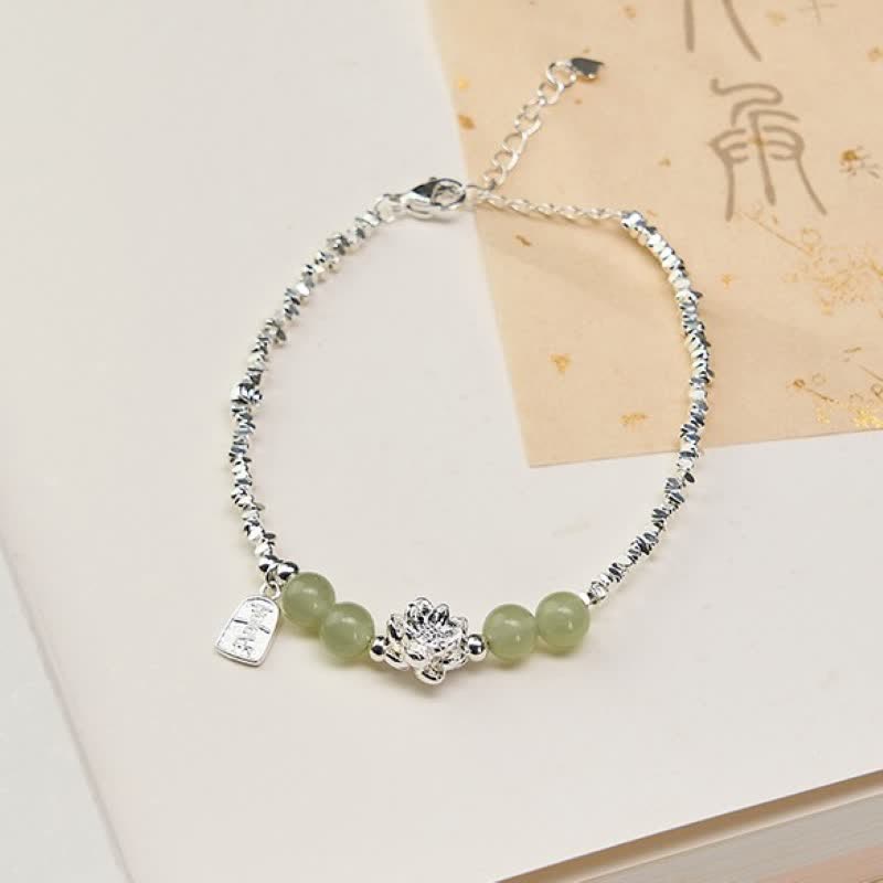 Buddha Stones Joy Happiness Charm Lotus Jade Bead Copper Abundance Bracelet - image 1