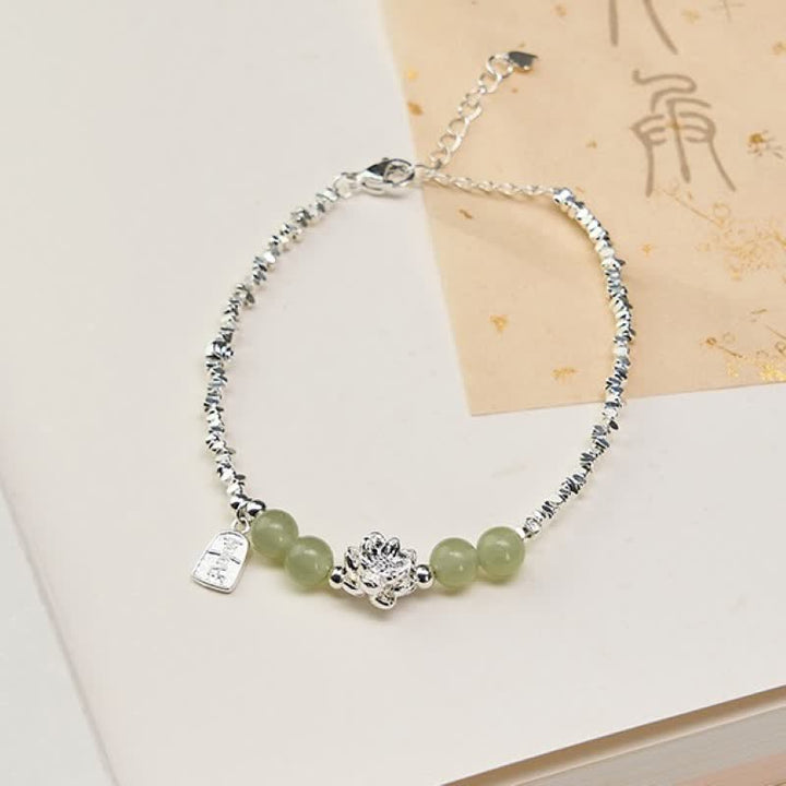 Buddha Stones Joy Happiness Charm Lotus Jade Bead Copper Abundance Bracelet - image 1