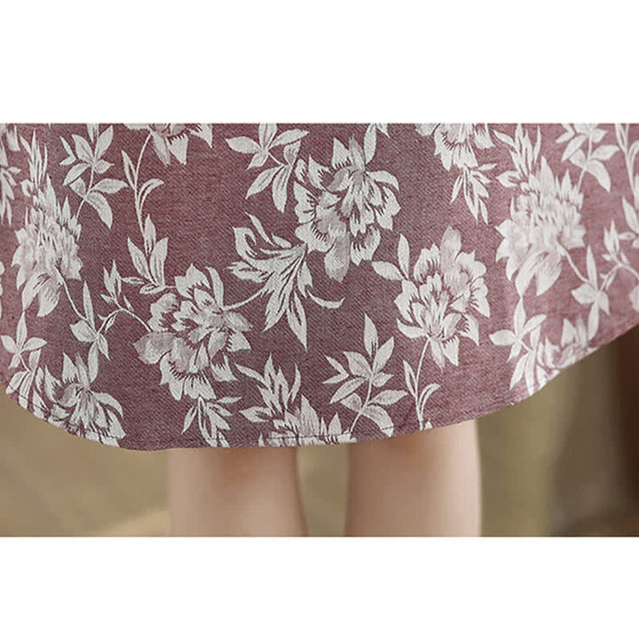 Buddha Stones Frog-button Mandarin Collar Floral Pattern Sleeveless Cotton Mini Dress With Pockets - image 15