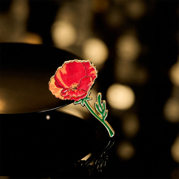 Buddha Stones Small Forget-Me-Not Corn Poppy Lily of the Valley Hydrangea Lupine Copper Brooch - Corn Poppy 2*3.5cm - image 6