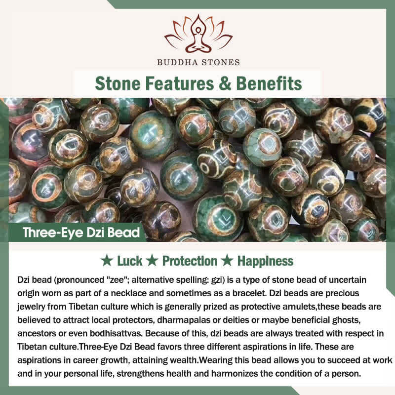 Buddha Stones Tibetan Dzi Bead Vajra Three-Eye Dzi Bead Braided Rope Protection Necklace - image 6