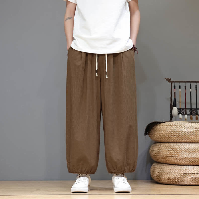 Buddha Stones Summer Zen Elastic Waist Cuff Men's Cropped Harem Pants With Pockets - image 21