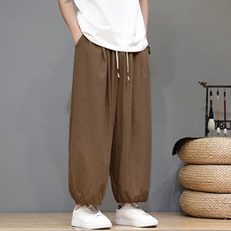 Buddha Stones Summer Zen Elastic Waist Cuff Men's Cropped Harem Pants With Pockets - image 25