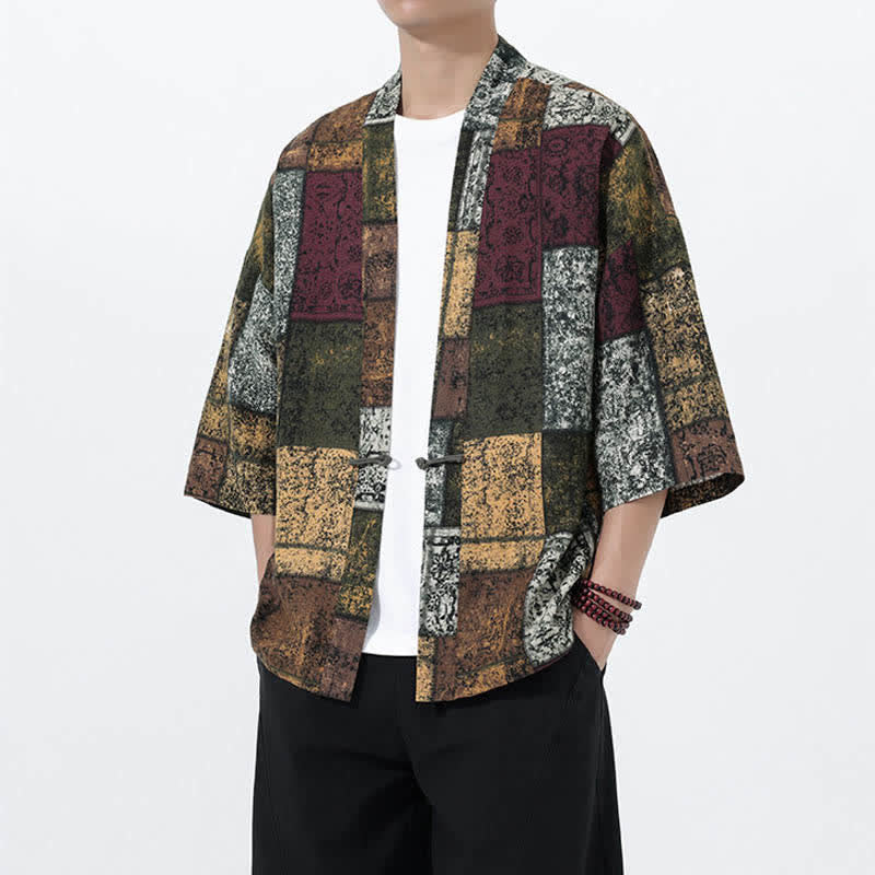 Buddha Stones Summer Tropical Leaf Print Linen Blend Men's Short Sleeve Kimono - image 20