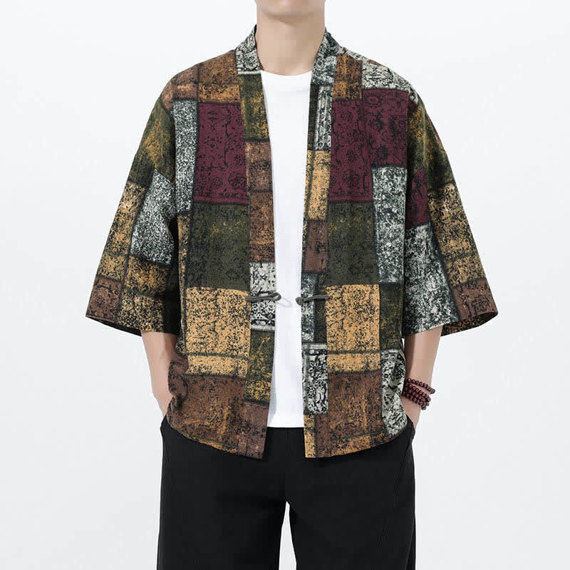Buddha Stones Summer Tropical Leaf Print Linen Blend Men's Short Sleeve Kimono - OliveDrab - US/UK/AU46，EU56 (5XL) - image 18
