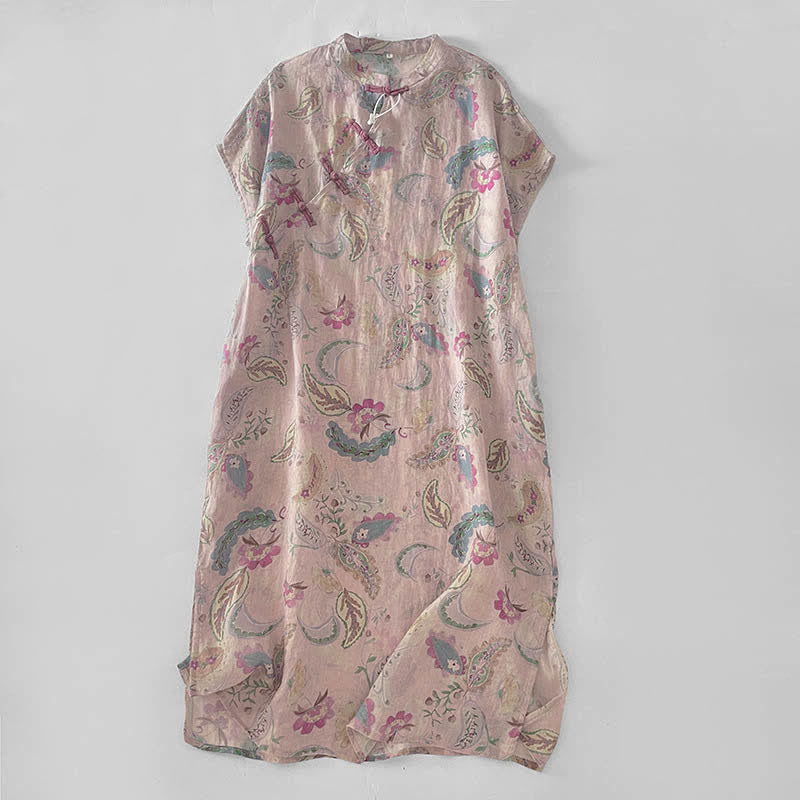 Buddha Stones Summer Vintage Paisley Floral Mandarin Collar Women's Short Sleeve Dresses With Pockets - MistyRose - US14，UK/AU18，EU46 (2XL) - image 0