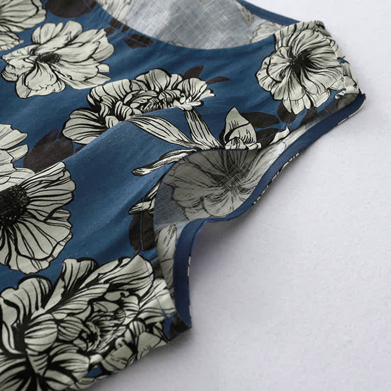 Buddha Stones Summer Large Floral Crew Neck Women's Sleeveless Below Knee Dress With Pockets - image 6