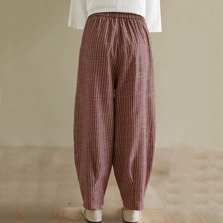 Buddha Stones Summer Casual Striped Linen Cotton Women's Tapered Pants With Pockets - image 13