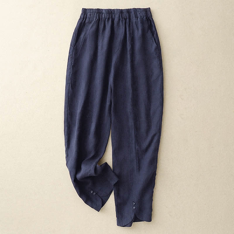 Buddha Stones Summer Linen Women's Tapered Pants With Pockets - Navy - US8-10，UK/AU12-14，EU40-42 (2XL) - image 16