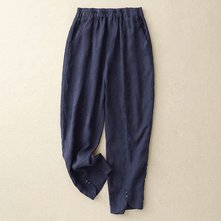 Buddha Stones Summer Linen Women's Tapered Pants With Pockets - Navy - US8-10，UK/AU12-14，EU40-42 (2XL) - image 16
