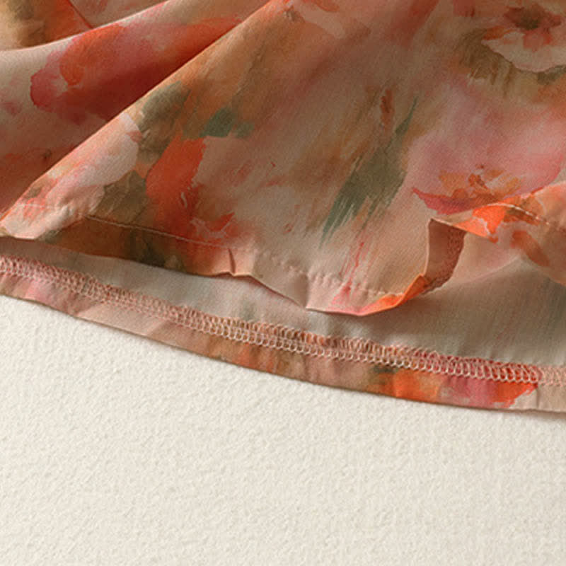 Buddha Stones Summer Floral Print Mandarin Collar Frog Button Women's Short Sleeve Mini Dress - image 13