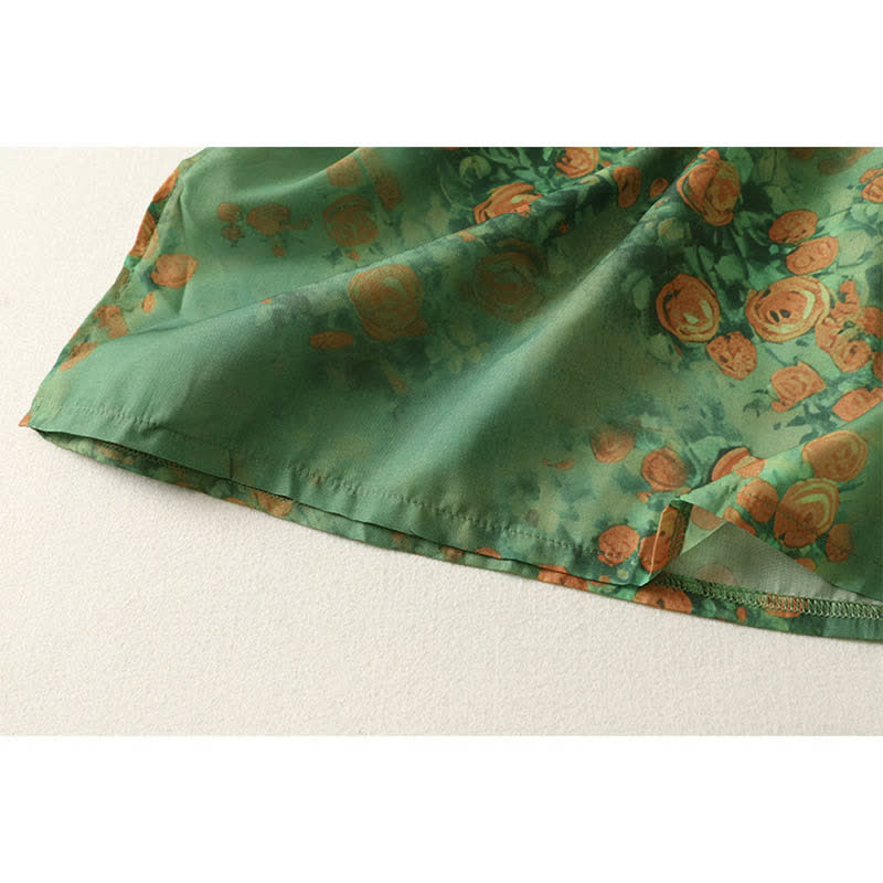 Buddha Stones Summer Floral Print Mandarin Collar Frog Button Women's Short Sleeve Mini Dress - image 6