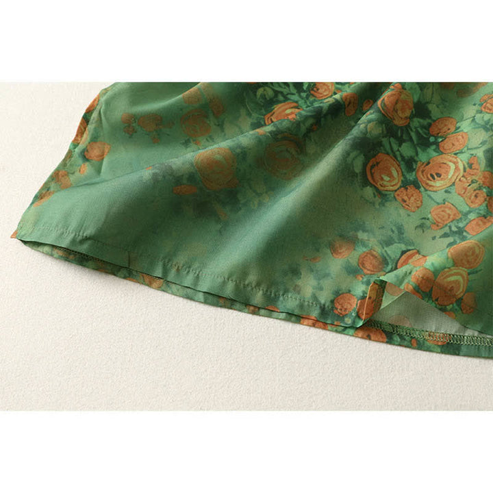 Buddha Stones Summer Floral Print Mandarin Collar Frog Button Women's Short Sleeve Mini Dress - image 6