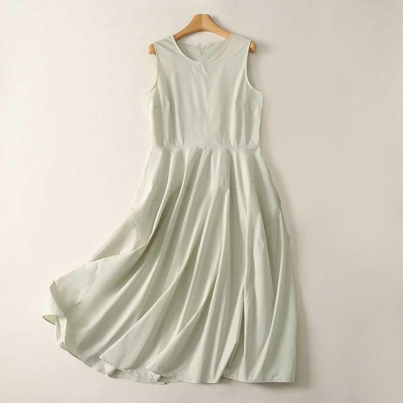 Buddha Stones Summer Cotton High Waist Women's Sleeveless Midi Dress With Pockets - Linen - US12，UK/AU16，EU44 (2XL) - image 3