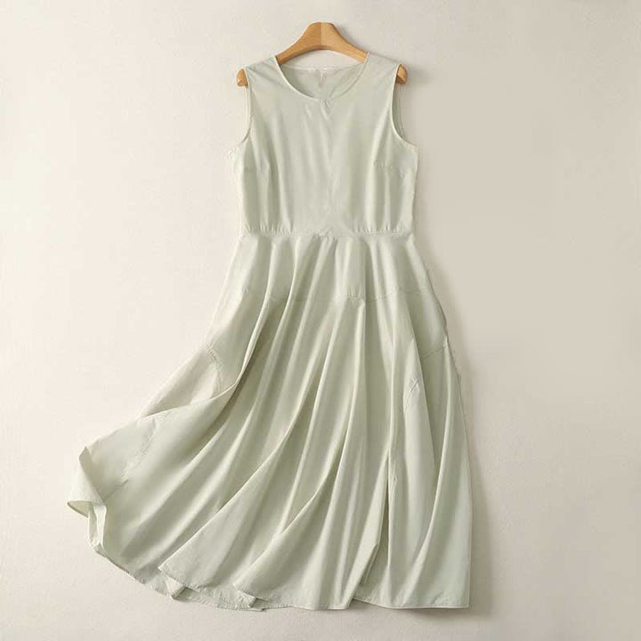 Buddha Stones Summer Cotton High Waist Women's Sleeveless Midi Dress With Pockets - Linen - US12，UK/AU16，EU44 (2XL) - image 3