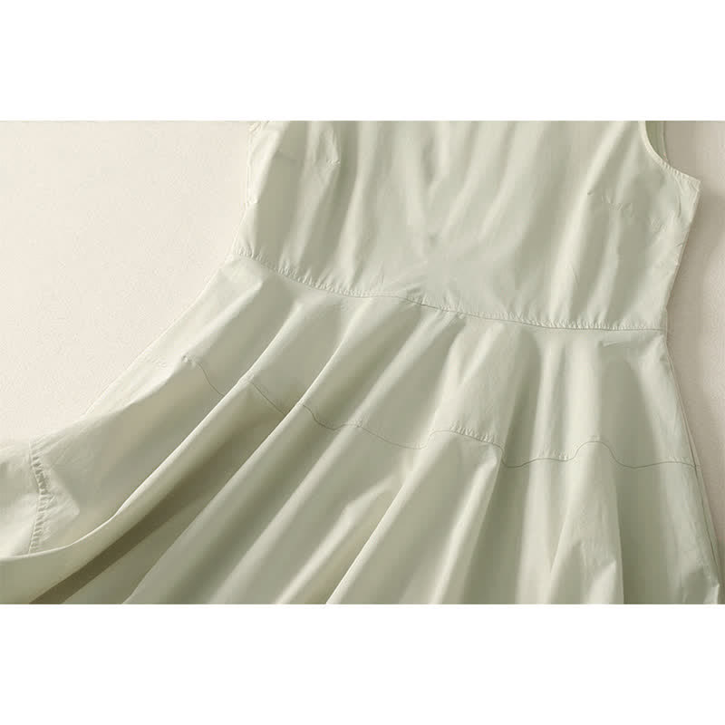 Buddha Stones Summer Cotton High Waist Women's Sleeveless Midi Dress With Pockets - image 5