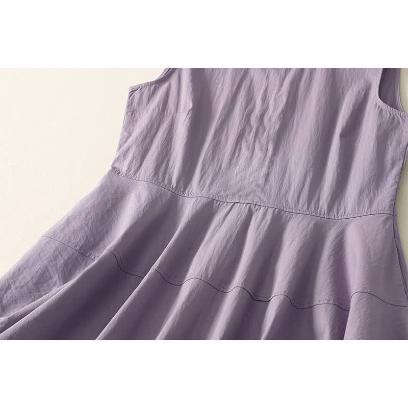 Buddha Stones Summer Cotton High Waist Women's Sleeveless Midi Dress With Pockets - image 1