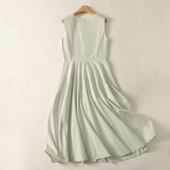 Buddha Stones Summer Cotton High Waist Women's Sleeveless Midi Dress With Pockets - image 4