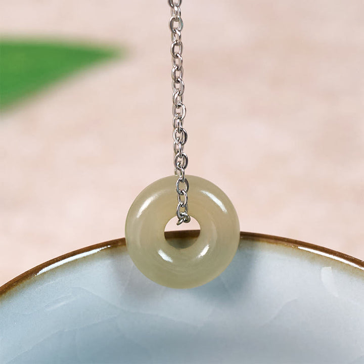 Buddha Stones Natural Green Jade Peace Buckle Prosperity Necklace Pendant - Natural Jade(Color May Vary) - Silver Copper Chain - image 9