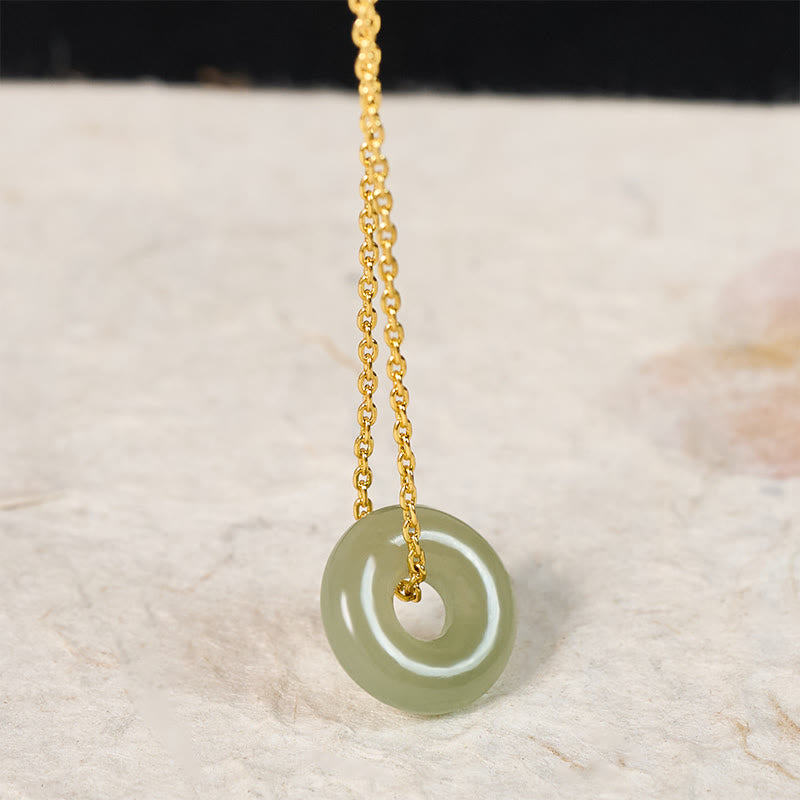 Buddha Stones Natural Green Jade Peace Buckle Prosperity Necklace Pendant - image 3