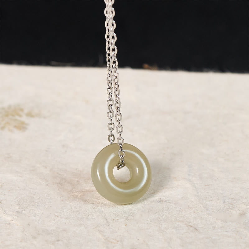 Buddha Stones Natural Green Jade Peace Buckle Prosperity Necklace Pendant - image 11