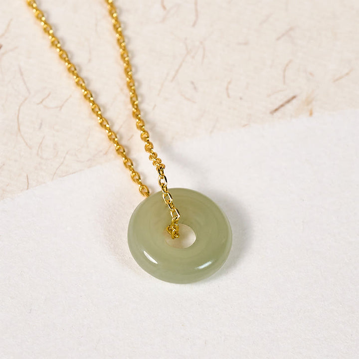 Buddha Stones Natural Green Jade Peace Buckle Prosperity Necklace Pendant - image 2
