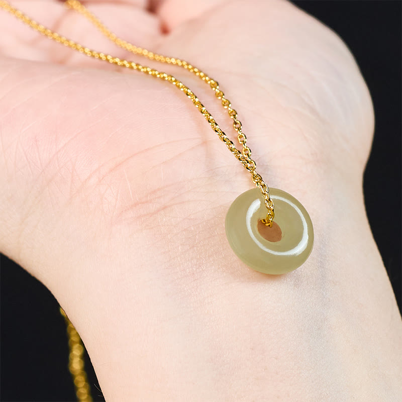 Buddha Stones Natural Green Jade Peace Buckle Prosperity Necklace Pendant - image 8