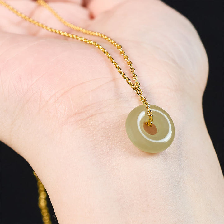 Buddha Stones Natural Green Jade Peace Buckle Prosperity Necklace Pendant - image 8