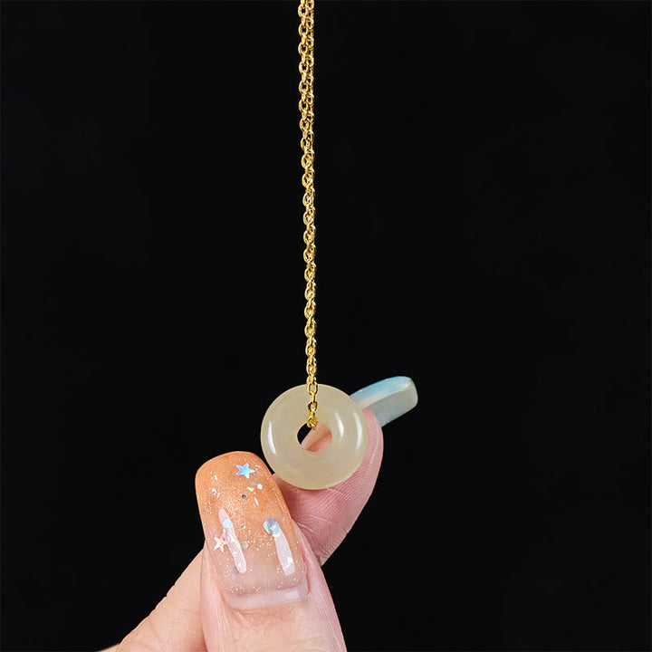 Buddha Stones Natural Green Jade Peace Buckle Prosperity Necklace Pendant - image 7