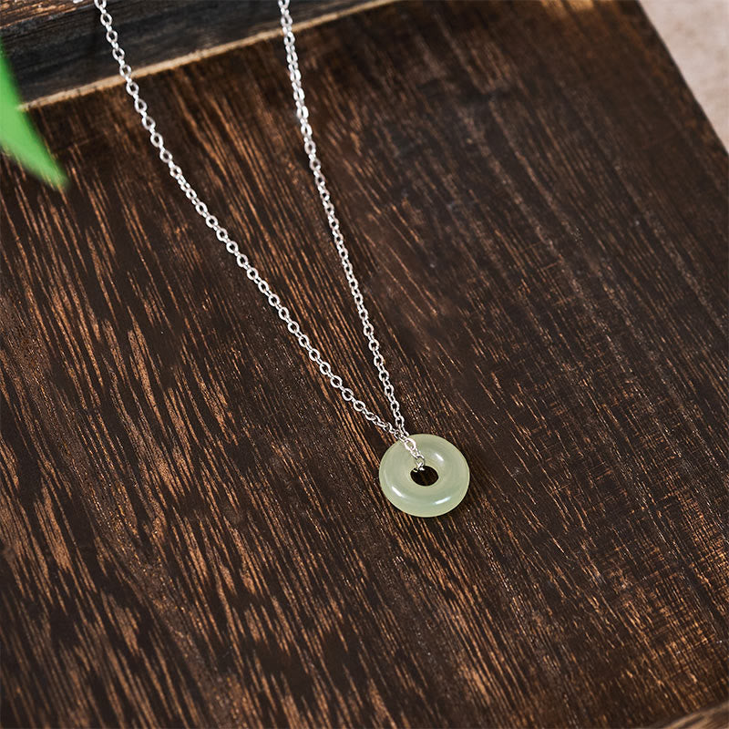 Buddha Stones Natural Green Jade Peace Buckle Prosperity Necklace Pendant - image 12