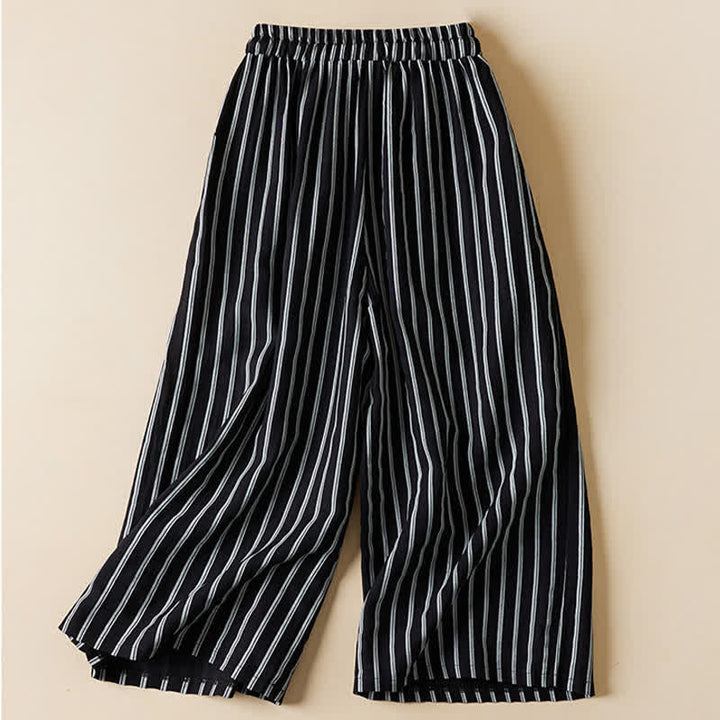 Buddha Stones Spring Elastic Waist Solid Women's Cropped Wide Leg Pants With Pockets - image 1