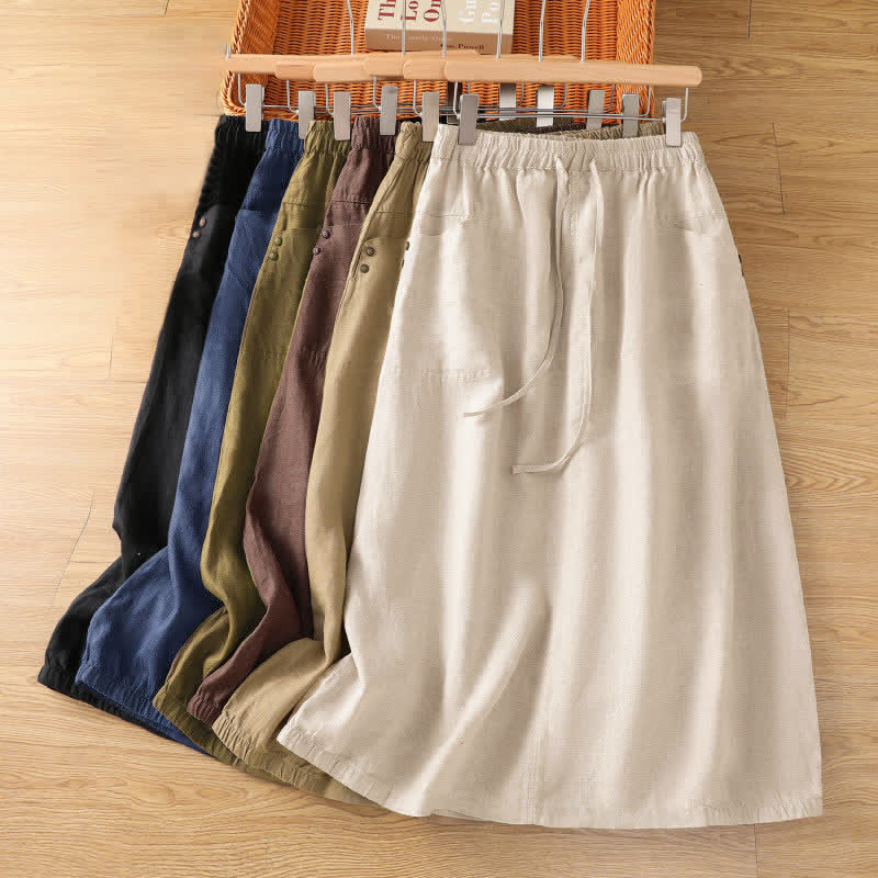 Buddha Stones Spring Casual Drawstring Solid Women's Skirts With Pockets - image 19