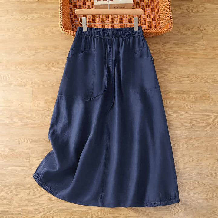 Buddha Stones Spring Casual Drawstring Solid Women's Skirts With Pockets - MidnightBlue - US8-10，UK/AU12-14，EU40-42 (2XL) - image 11